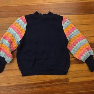 THML Navy Sweater with Multicolor Sleeves